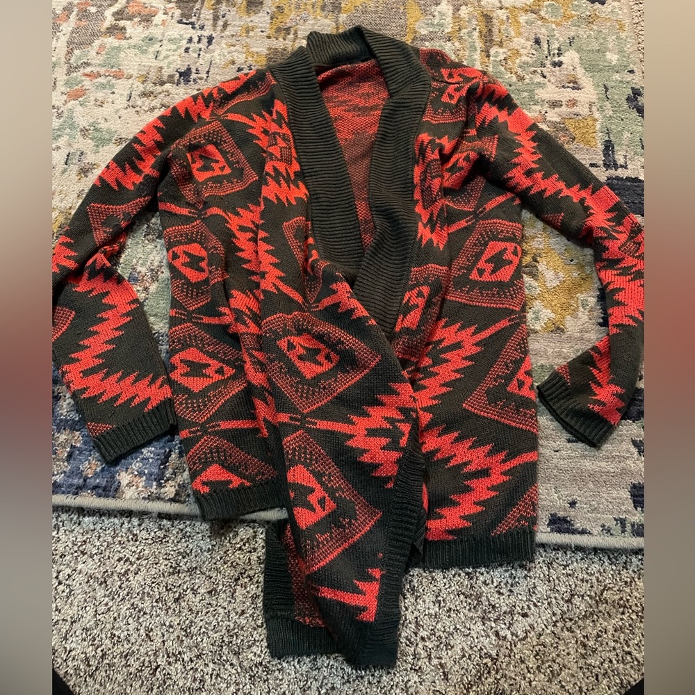 Coral/Grey Aztec Cardigan **SIZE MEDIUM / RUNS BIG**